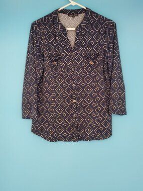 Carol Rose Blouse Size Medium 3/4 Sleeve Button Up V-Neck